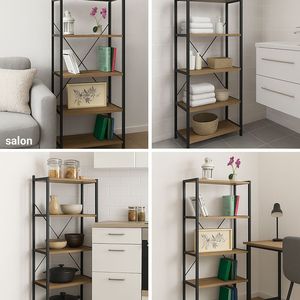 Bibliothèque en bois blanche à 5 étagères corps en métal bureau à domicile système d'étagères décoratives salle à manger entrepôt Modules de meubles - Product Image 3