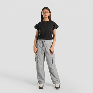 Pantalones Cargo de Cintura Alta para Mujer en Gris Claro, Lona Transpirable, Estilo Casual para Primavera - Product Image 3