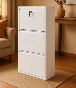 Arinna - Zapatero de Pared de Metal Blanco de 3 Niveles, Impermeable, a Prueba de Polvo, Ecológico, con Cerradura, Ideal para Apartamentos, Almacenamiento de Zapatos Fácil - Product Image 3