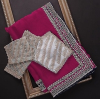 2024 nouveau concepteur tendance lourd Georgette Saree pour dames Look riche fantaisie fête porter moderne indien ethnique tenue pour mariage