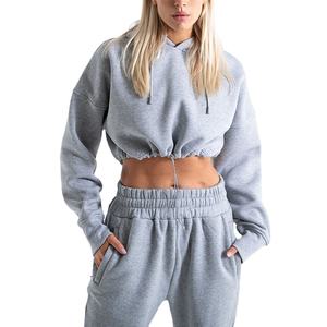 Femmes haute qualité coton 2 pièces ensemble personnalisé tendance haut court sweats à capuche Joggers léger coupe-vent porter survêtement 2026 - Product Image 1