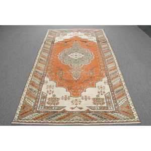 Tapis vintage 4,7x8,1 pieds, tapis turc, tapis patchwork orange - Product Image 1