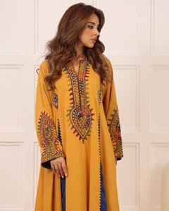 Venta al por mayor de lujo personalizado satén Abaya Petite ropa islámica de las mujeres con volantes mangas inspirado Turquía tradicional musulmán vestido para - Product Image 4