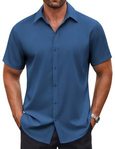 สิ่งจำเป็นสำหรับการเดินทางประจำวัน เสื้อเชิ้ตผู้ชายทรงเข้ารูปแขนสั้นสำหรับมืออาชีพ ตาข่ายทันสมัย เหมาะสำหรับใส่ทำงานและใส่ในชีวิตประจำวัน - Product Image 5