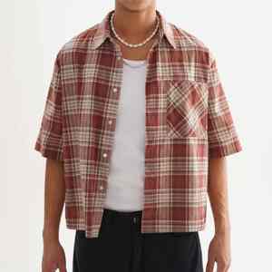 Camisa de Algodón a Cuadros de Manga Corta para Hombre, Estilo Casual de Verano con Botones y Hombros Caídos - Product Image 1