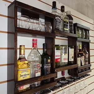 Meuble de maison en bois massif mural 6-8 bouteilles de vin et de verre pour armoire de bar ou casier à vin - Product Image 5