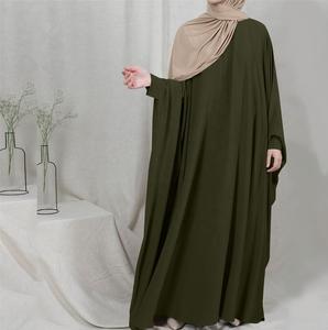 Nueva moda mujer musulmana abaya personalización cuello redondo Mujer abaya gran tamaño personalizado cremallera hasta pecho parche abaya color sólido - Product Image 5