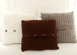 Pure Cotton <b>Knitted</b> Cushion Cover, Pillowcase, Cable Knit <b>Throw</b> Pillow Cover With Button - Product Image 2