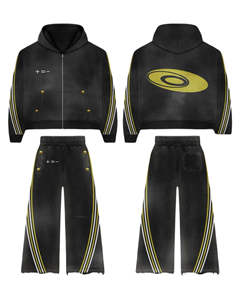 ชุดวอร์มกางเกงเหงื่อของผู้ชายแบบรูดซิปผ้าเกล็ดปลาแบบปรับแต่งได้พิมพ์ลายสไตล์วินเทจซักได้ระบายอากาศได้ดี - Product Image 1