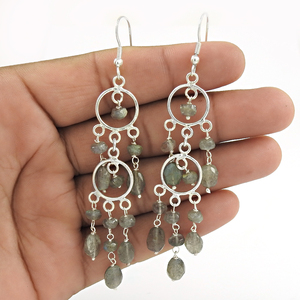Natural Labradorite Gemstone 925 Sterling <b>Silver</b> Beaded <b>Earrings</b> for Woman Girls Classic Look <b>Dangle</b> <b>Earring</b> Bohemian Jewelry - Product Image 2