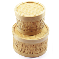 Boîte de rangement ronde en bambou Boîte en bambou faite à la main Décoration de table pour la maison naturelle écologique Vente en gros du Vietnam