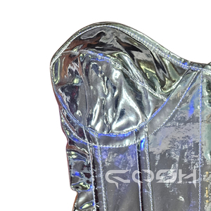 Corset de maintien de la taille en acier, argenté métallisé brillant, avec bonnets arrondis et fermeture frontale à busclettes - Product Image 6