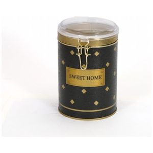 Boîte en fer blanc 1.1L Fermoir en fil d'or Couvercle transparent recyclable Fer blanc Aluminium pour Thé Carré Rectangulaire Design "Sweet Home" - Product Image 1