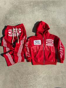 Wholesale Tracksuits Streetwear Custom Sweatsuit Heavyweight Oversized Distressed Zip up Boxy Cropped Hoodies <b>sweatpants</b> <b>set</b> Men - Product Image 3