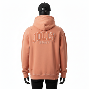 Sweat à capuche pour homme, poids lourd, 320 GSM, en molleton de coton, chaud, toucher doux, ton pêche, logo chenille personnalisé, sweat à capuche basique - Product Image 2