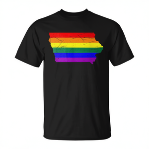 T-shirt Nera Unisex per Adulti con Bandiera Arcobaleno dell'Iowa, Girocollo, Manica Corta, Promozionale - Product Image 3