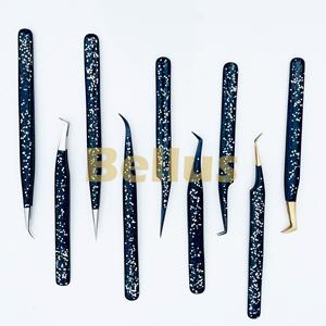 Pince à épiler japonaise à pointe en fibre d'acier inoxydable de marque privée ensemble de pinces à cils pour extensions de cils outils professionnels à 90 degrés - Product Image 2