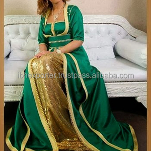 Kaftan Femme Musulmane Vert et Doré Brillant Dernier Design - Product Image 1
