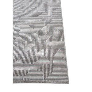 Alfombra Azalea de Lana y Seda de Bambú Anudada a Mano, Patrón Geométrico Gris y Negro, Rectangular, para Decoración de Sala de Estar, Pasillo, Hogar -AIWB-3059 - Product Image 4