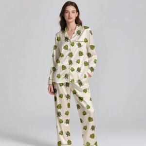 Smooth & Breathable Digital Print Silk <b>Satin</b> Customizable Luxury Pajamas Adult Spring Summer <b>Set</b> - Product Image 4