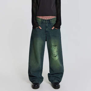 กางเกงยีนส์ทรงตรงสำหรับผู้ชายผ้ายีนส์ออกกำลังกายแนวสตรีทแวร์ผ้ายืดปานกลางฤดูใบไม้ผลิแฟชั่นลำลองทนทาน100% - Product Image 4