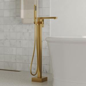 High Quality Waterfall Dual <b>Handle</b> Bathtub Floor Freestanding Bath Mixer Bathtub Faucets With Hand - Product Image 4