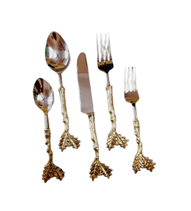 Cubiertos Marvelous con mangos de hoja, apariencia refinada, juego de cubiertos de acero inoxidable para fiestas - Elegante pulido súper espejo - Product Image 5