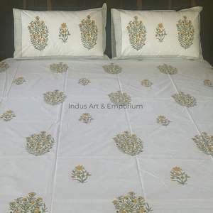 Sanganeri ชุดเครื่องนอนผ้าปูเตียงพิมพ์ลายทำมือสำหรับชาวอินเดียผ้าปูที่นอนพร้อมปลอกหมอน - Product Image 1