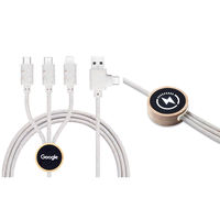 Câble de téléphone portable en bambou USB 4 en 1 écologique avec logo LED, à utiliser pour la banque d'alimentation, l'appareil photo, l'ordinateur, la montre intelligente, blindage tressé