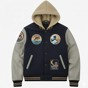 Veste universitaire personnalisée avec patchs en chenille pour homme, style vintage, pour l'extérieur, l'hiver, le streetwear, avec lettres brodées sur le devant, veste de baseball à séchage rapide - Product Image 1