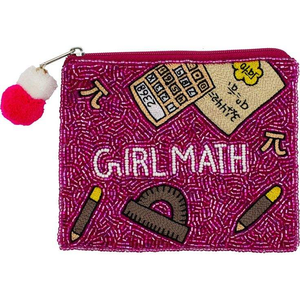 Bolso Mini con Cremallera Bordado con Cuentas Hecho a Mano con la Frase 'GIRL MATH', Joyería Elegante, Exclusivo y de Primera Calidad de la India - Product Image 1