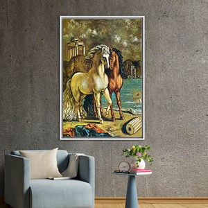Impresión artística famosa en lienzo: Caballos de Apolo de Giorgio de Chirico, con marco blanco - Product Image 1