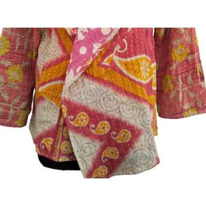 Kimono corto Vintage Kantha manga completa 100% algodón indio mujer ecológico transpirable acolchado Reversible hecho a mano Rajasthan - Product Image 3