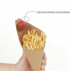 Cône en papier jetable à emporter, Fast Food, frites Kraft, avec plateau à Sauce