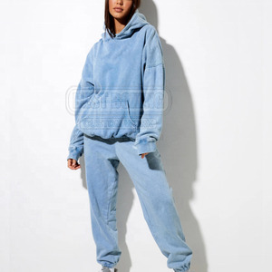 Conjunto de chándal de lavado ácido Jersey hecho a medida ropa de invierno manga larga con conjunto de chándales de algodón lavado ácido - Product Image 1