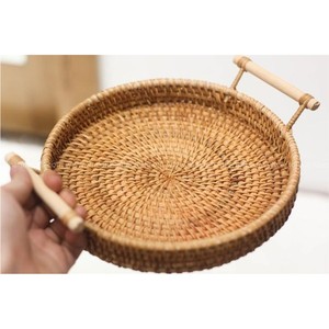 Plateau de service en rotin fait main rustique, style bohème, panier plat tissé pour l'affichage des aliments, rangement de cuisine, plateau décoratif pour table - Product Image 4