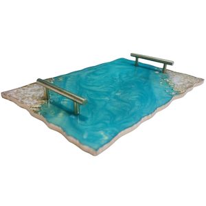 Bandeja de Servicio de Resina Hecha a Mano, Bandeja Decorativa de Epoxi para Mesa de Centro y Comedor, Bandeja de Resina de Lujo con Asas - Product Image 3