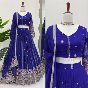 Lehenga choli ปักสีฟ้าสำหรับผู้หญิงที่ทันสมัยสวมใส่ปาร์ตี้และงานแต่งงานกับ dupatta กำหนดเองสั่งซื้อจำนวนมากสำหรับ Diwali - Product Image 1