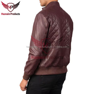 Chaqueta Bomber de Cuero Genuino para Hombre, Color Granate, con Paneles Acolchados, Cuello Alto, Cremallera, Bolsillo en el Pecho, Piel de Oveja, Estilo Biker, Personalizada - Product Image 5