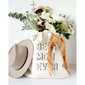 Modern Best Mom Ever Cotton Canvas Tote Bag with Open Closure Solid Color Pattern - Product Image 5