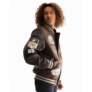 OEM Custom Logo Embroidered <b>Patches</b> Mens High Quality 100% Cotton Sleeve Stand Collar Front Logo Winter Varsity Bomber Jacket - Product Image 4