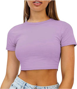 Haut de sport pour femme, coupe courte, streetwear, été, col en V, respirant, léger, 100% coton, coupe ample, contrôle de l'humidité - Product Image 5