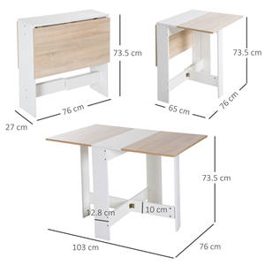 HOMCOM <b>Extendable</b> <b>Dining</b> <b>Table</b>, Folding <b>Wooden</b> <b>Table</b> 103×76×73.5cm White Oak - Product Image 3