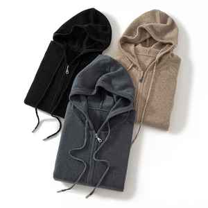 Suéter personalizado de Cachemira para hombre, cárdigan de lana con cremallera, sudaderas con capucha, chaqueta de lana de punto de invierno - Product Image 4