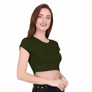 Top corto de media manga de alta calidad al por mayor para mujer diseño personalizado 200 a 260 GSM logotipo personalizado DTF/DTG - Product Image 6