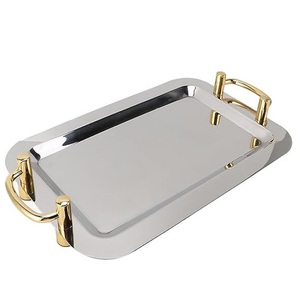 Faizacraft Atractiva bandeja de servicio de oro martillado Forma de cuenco de metal redondo para Ramadán y Diwali Juego decorativo - Product Image 1