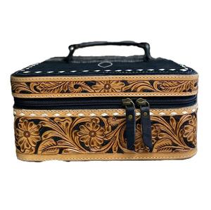 OEM/ODM Estuche de cuero con estampado de animales a mano, cierre de cremallera, gran capacidad, Cuadrado Negro bohemio para joyería, Cosméticos hechos - Product Image 2