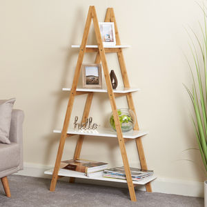 Bamboo Wood <b>Rustic</b> Trapezoid Wall <b>Shelf</b> 80x32.5x137cm Home/Office Decor - Product Image 5