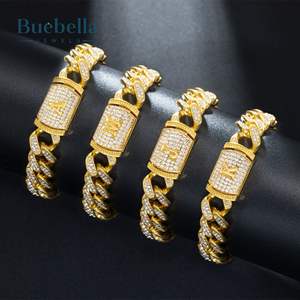 12MM 18K chapado en oro redondo diamante letra inicial Iced Miami pulsera cubana Hip Hop joyería para hombres - Product Image 4
