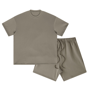Haute qualité personnalisé en ligne en gros hommes été coton ensembles courts respirant décontracté vêtements de rue solide imprimé 2 pièces - Product Image 1